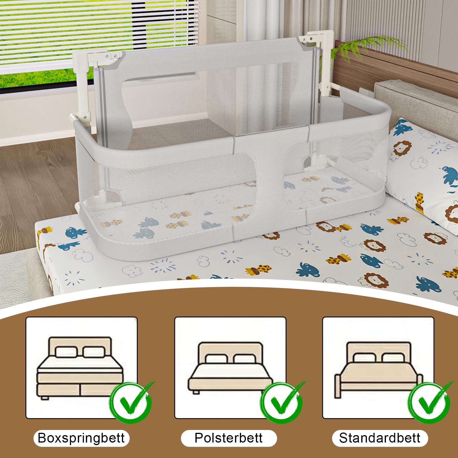 Homewell Safety 1st Portable Bed Rail, Barrera de cama infantil plegable, Barrera de seguridad infantil, tejido de malla, fácil de instalar, autobloqueo, fácil de transportar (Gris)