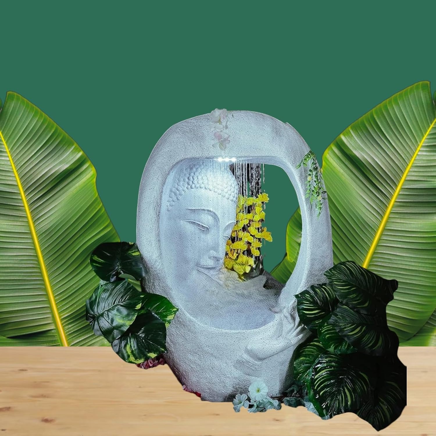 Water Curtain Buddha Water Fountain for Indoor, Home, Big Size, Living Room, Garden, Water Fountain for vastu, 3 feet (Crystal White)-image-45
