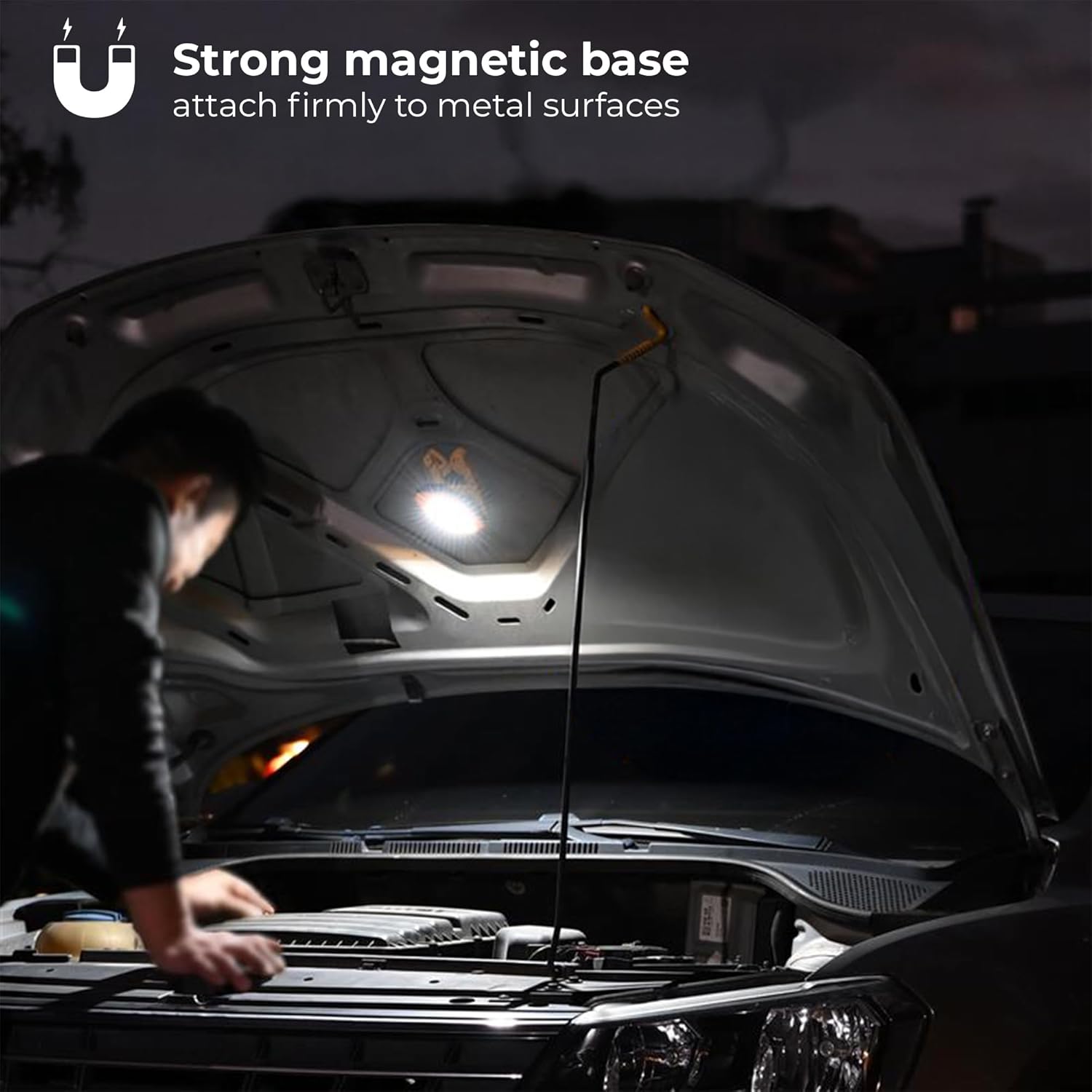 Worklite Pro LED Rechargeable Magnetic Work Light 2.5W 1,500 Lumens 4,000 MaH 8+ Hours on Single Charge, Hanging Hook 3 Lighting Modes, Job Site Lighting for Camping, Working, and Emergency