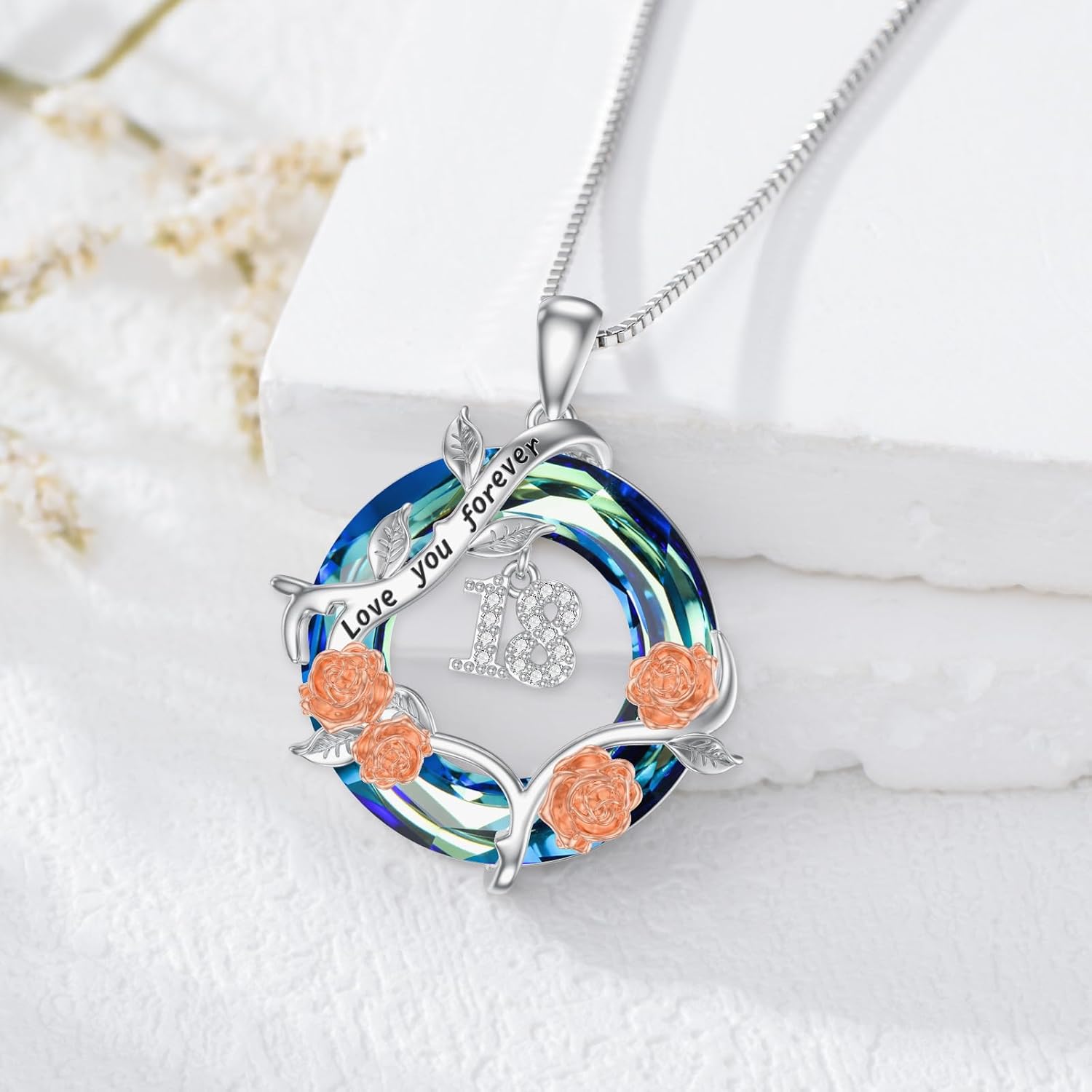 PELOVNY 16 18th Birthday Necklace for Women 925 Sterling Silver Rose Flower Love You Forever Crystal Pendant Jewelry Christmas Gifts for Daughter Granddaughter Wife - Image 2