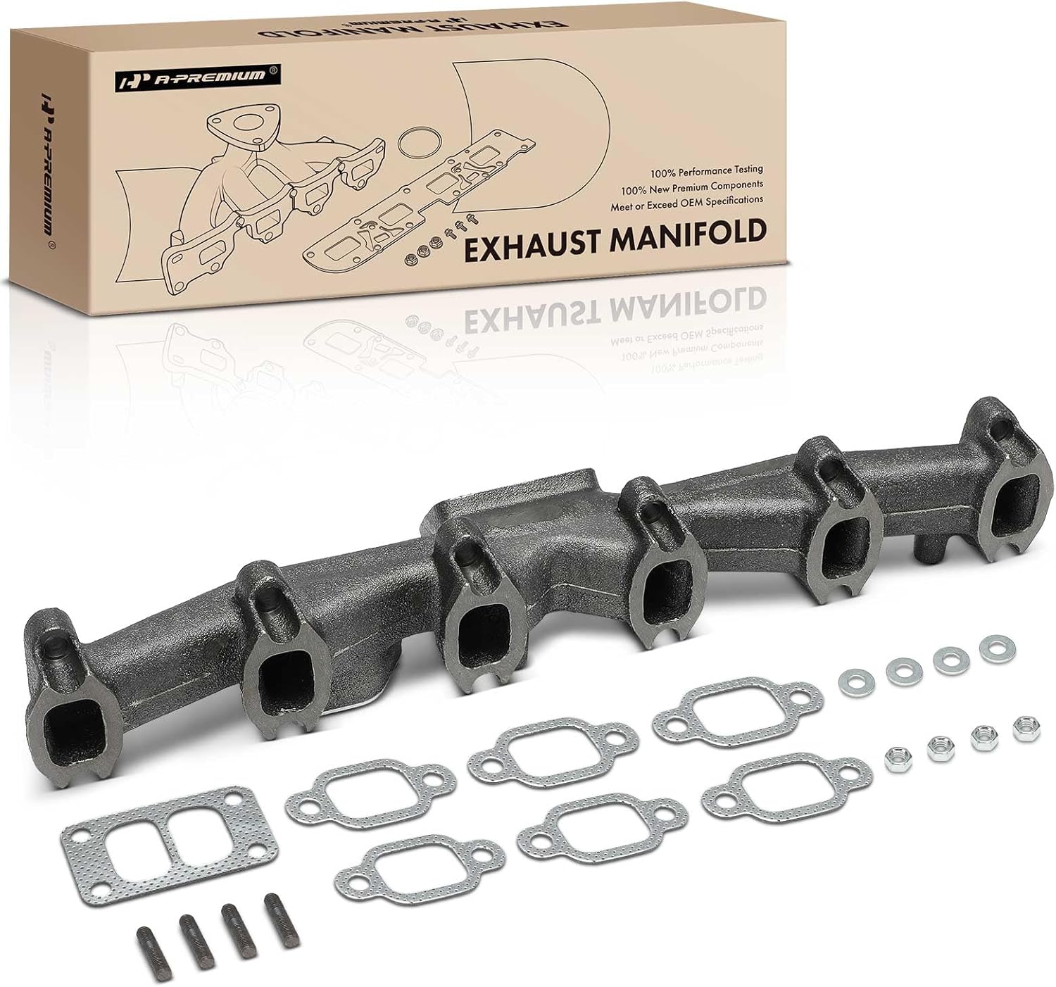 A-Premium L6 5.9L Exhaust Manifold Kit W/Gasket, Bolts, Nuts & Washers Compatible with Dodge Ram 2500/Ram 3500 1994-1998, D250/D350/W250/W350 1989-1993