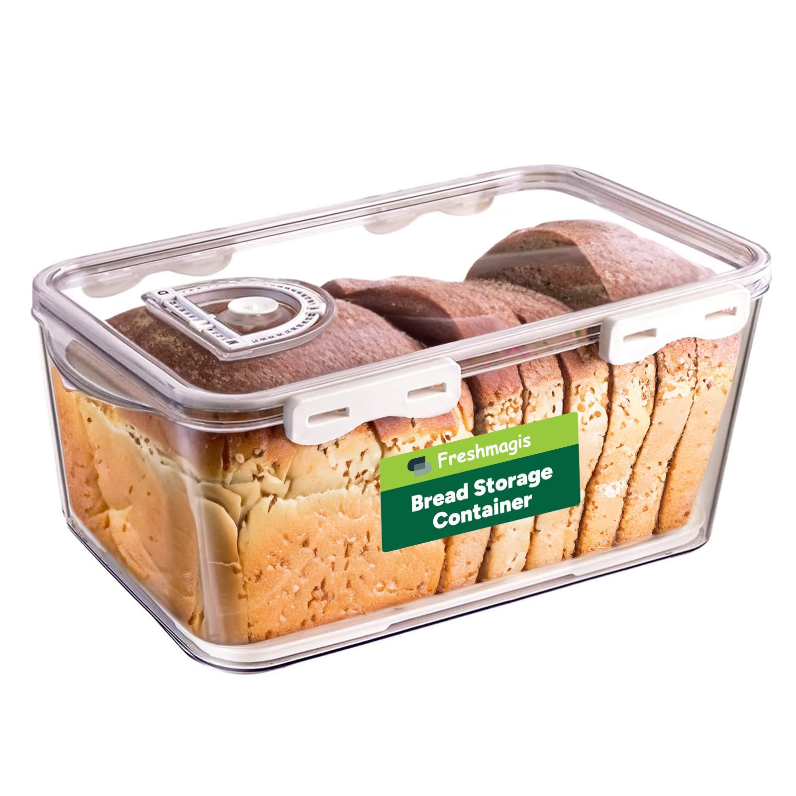 Freshmagis Airtight Bread Box for Kitchen Counter – Bread Storage Container with Lid, Time-Recording Bread Keeper for Homemade Bread, Bagels, Baked Goods & Pastries