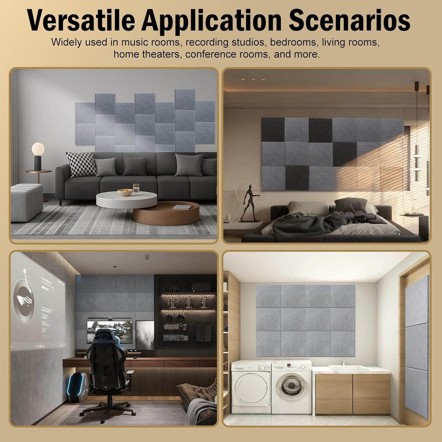 12Pack Acoustic wall Panels Panels 0.4" x 12" x 12" Soundproof Wall Panels Noise High Density Sound Dampening Panels Panels for Home Office Recoding Studio with self Adhesive Acoustic Panels.