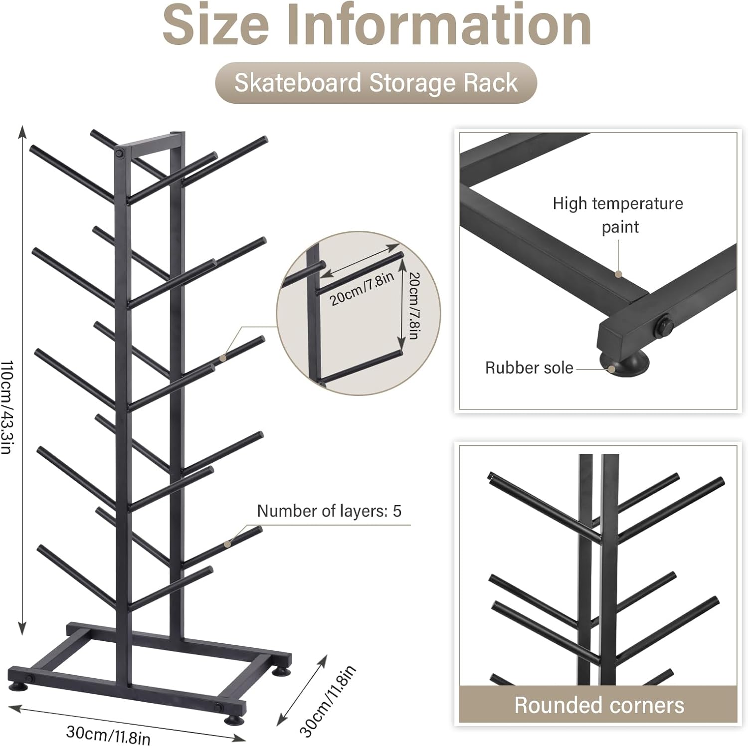 Skateboard Rack Floor Stand, Snowboard Storage Rack, Skateboard Organizer, Double Sided Standing 5 Layer Holder Floor For Club, Skate Shop, Home