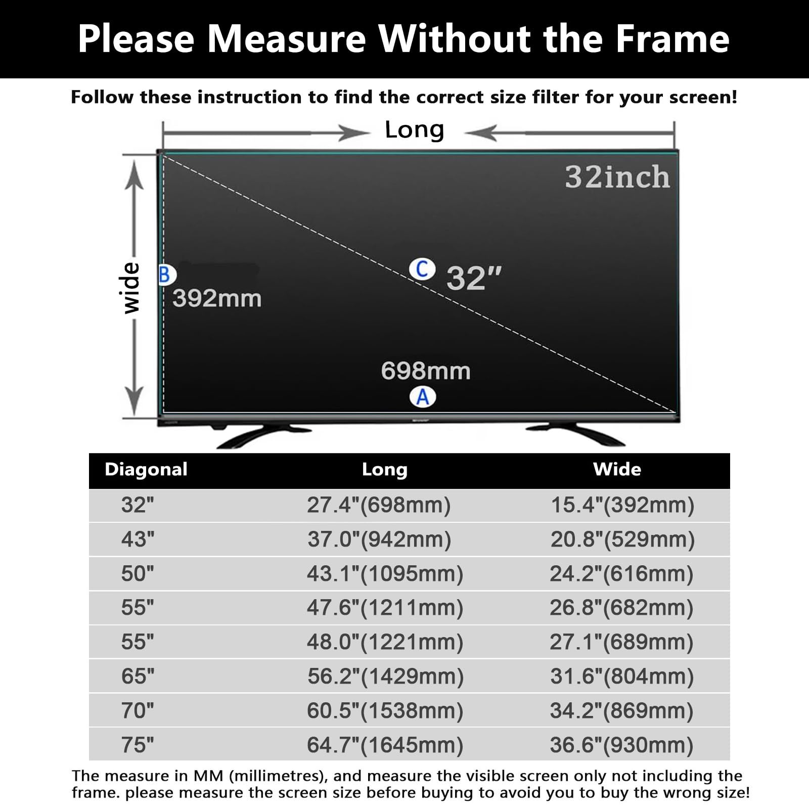 Generisch Matte Blendschutz TV-Displayschutzfolie, Anti-Reflex LCD-LED-Display-Schutzfolie Für Innen/Außen 32–75 Zoll TV-Monitor (50”(1095 * 616mm))