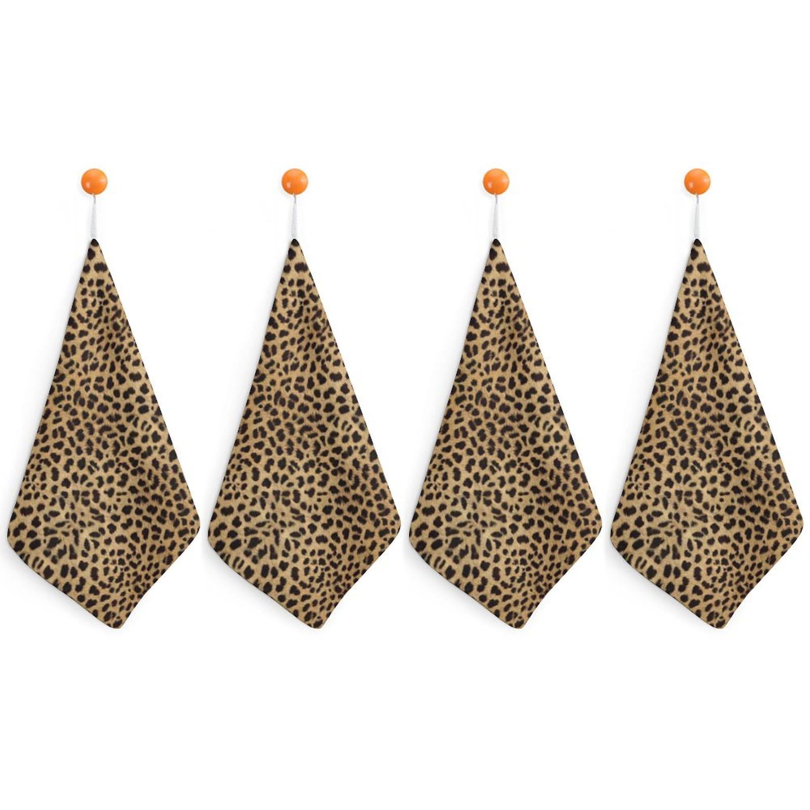 LEDFCVSU 4 Piece Hanging Hand Towels, Cheetah Pattern Small Dry Hand Towel for Kitchen Bathroom