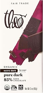 Theo Chocolate Pure Organic Dark Chocolate Bar 85% Cacao, 6 Pack | Vegan...