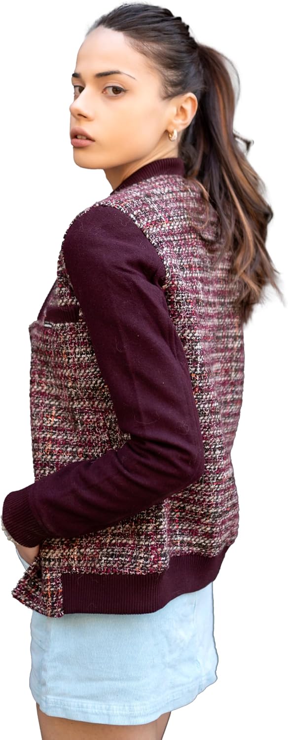 Members Only Women's Updated Tweed Varsity Jacket with Contrast Sleeve - Image 4