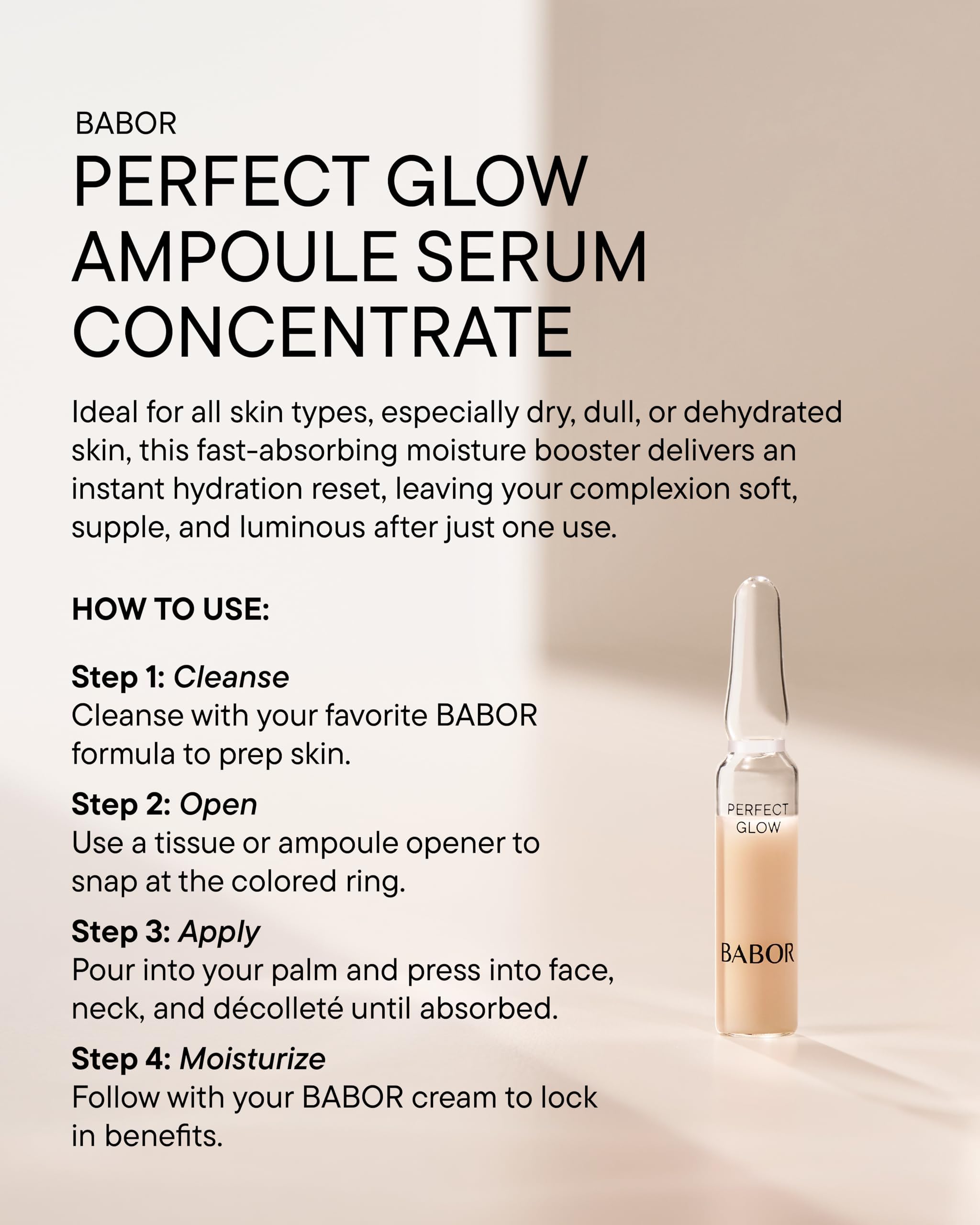BABOR Perfect Glow Ampoule Serum Concentrates, Perfection Peptide P3 and Glow Pigments to Plump and Even Skin Tone, Brighten and Revitalize Dull and Dry Skin