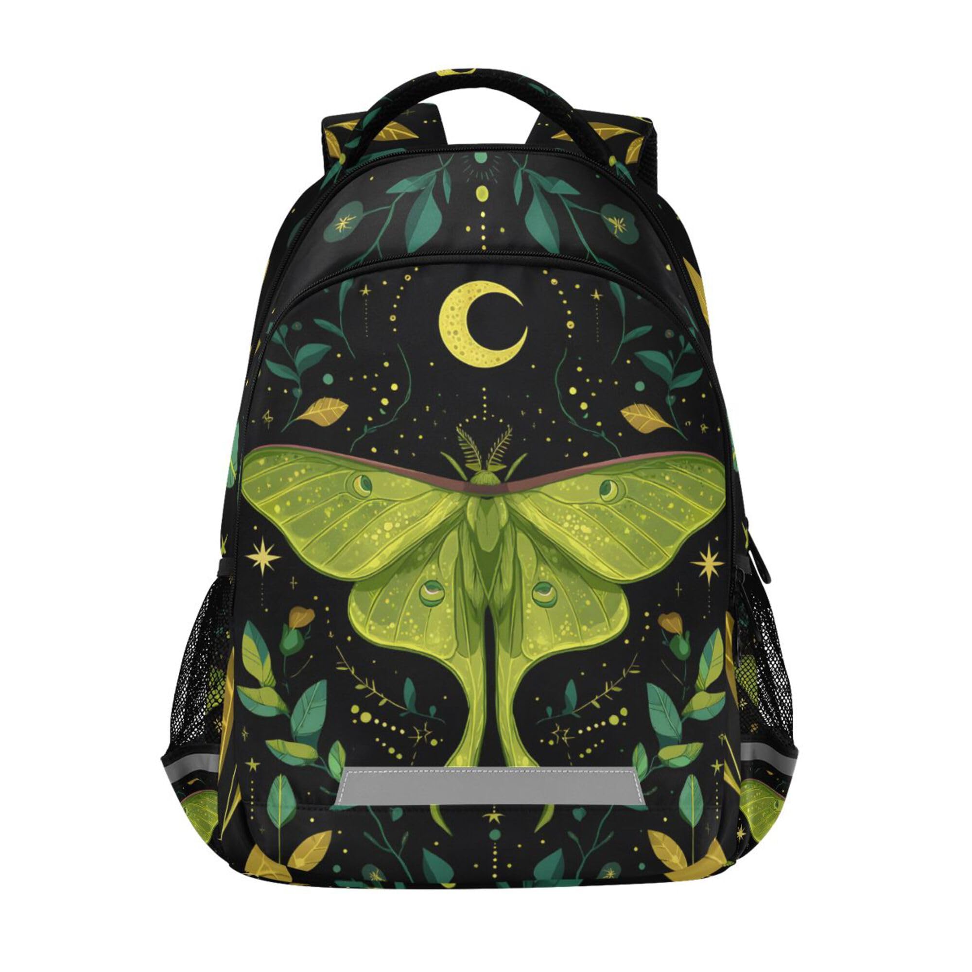 MNSRUU Laptop Backpack with Chest Strap, Mystical Green Moth School Backpack, Travel Hiking Bag for Boys Girls Teen College Adult, Rucksack Knapsack