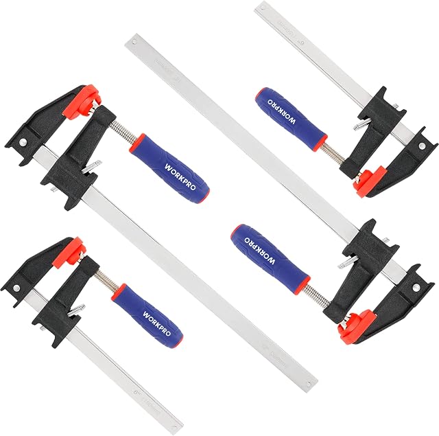 WORKPRO Professional Clamps for Woodwork Heavy Duty, 4-Pack 150mm(6-Inch) & 300mm(12-Inch) F Wood Clamps Quick-Release, Ideal for Woodworker Metalworker Carpenters Hobbyist