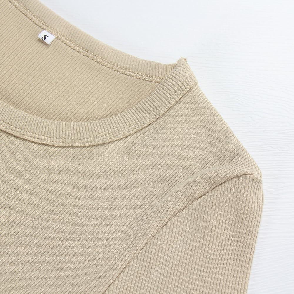 GEMBERA Womens Ribbed Long Sleeve Crewneck Casual Slim Basic Shirts Fitted Knit Tops - Image 3