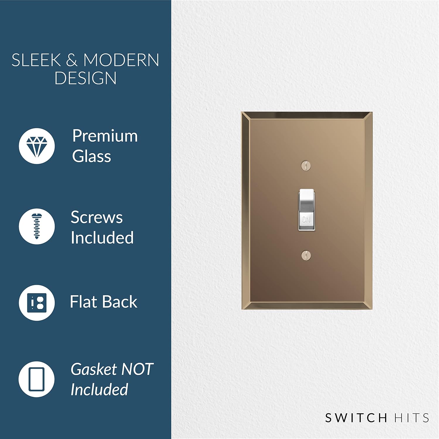 Bronze Glass Mirror SWITCH HITS Light Switch Cover Plate | 1 Toggle | 3.5" x 5.25" | Professional Quality Glass Mirror Switch Wall Covers For All Configurations image 4