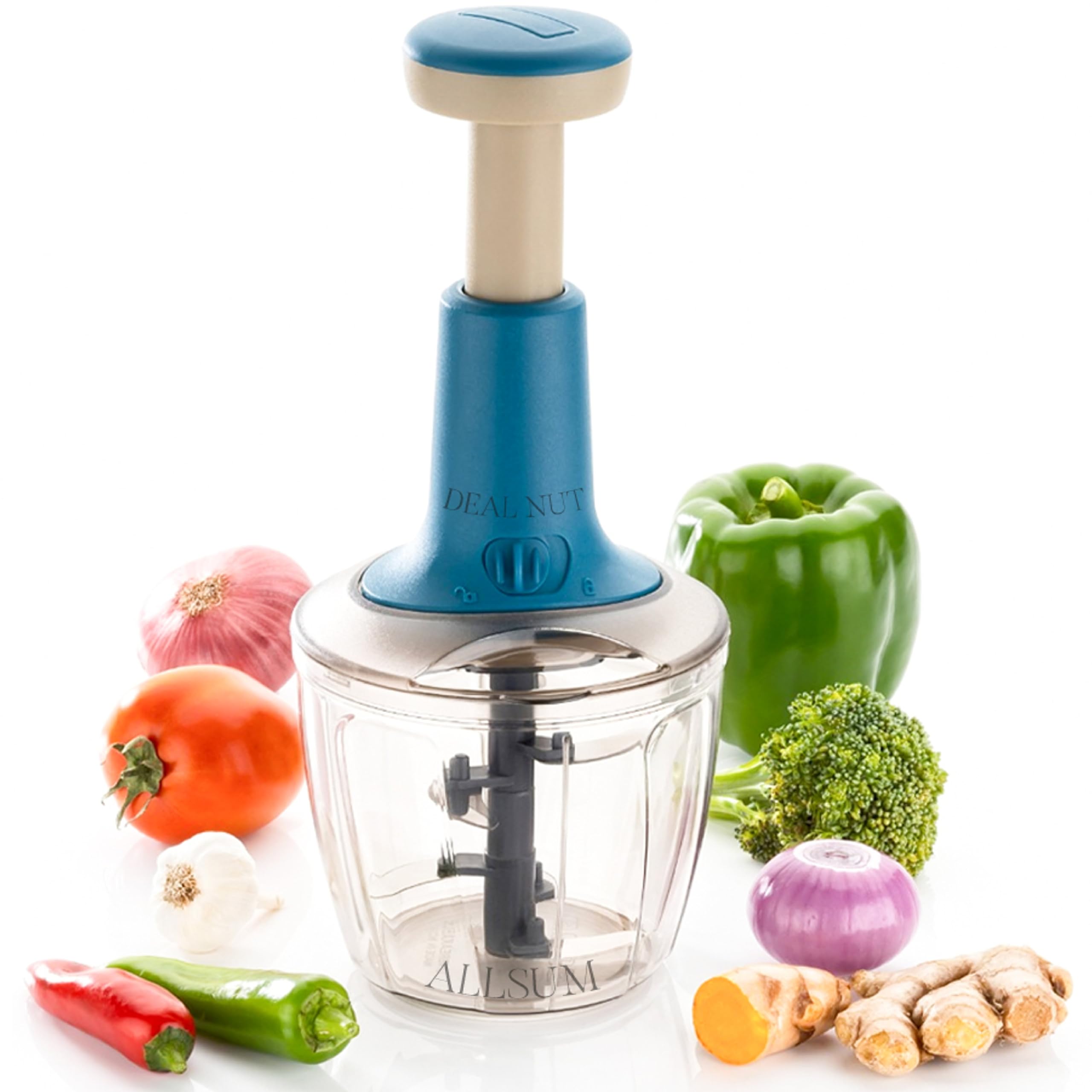 Manual Food Chopper, Blue, Vegetable Chopper with Pull Cord, Hand Powered Kitchen Tool-image-7
