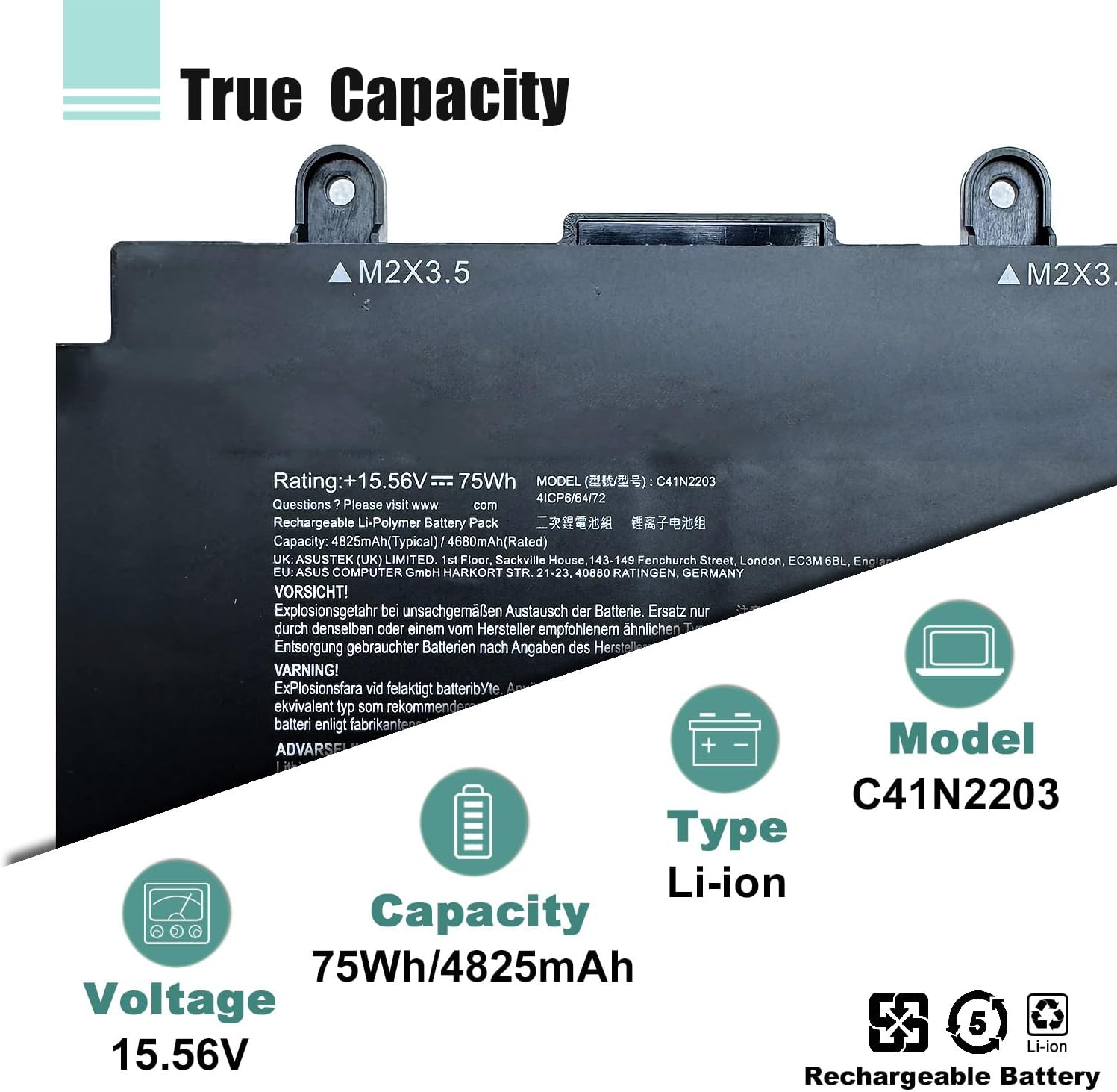 75Wh C41N2203 Laptop Battery Replacement for Asus Rog Flow X13 GV302XI-CS96 GV302XA GV302XI GV302XU GV302XV GV302VI Series 0B200-04290000 0B20004290000
