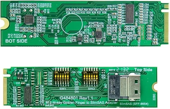 Micro SATA Cables|M.2 M-Key PCIe Gen4 to SlimSAS 4i (SFF-8654) Adapter with ReDriver for High-Speed Data Transfer