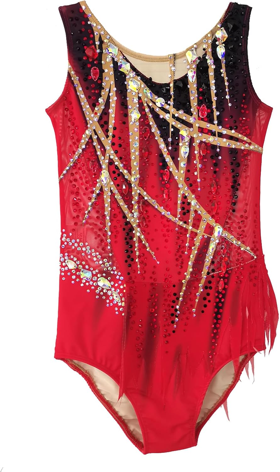 Girls' Red Sleeveless Shining Artistic Gymnastics Dress, Professional Customized Competition Costume