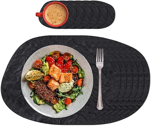 AHHFSMEI Juego de 6 manteles individuales de piel sintética para mesa de comedor, resistentes al calor, antideslizantes, lavables, impermeables,