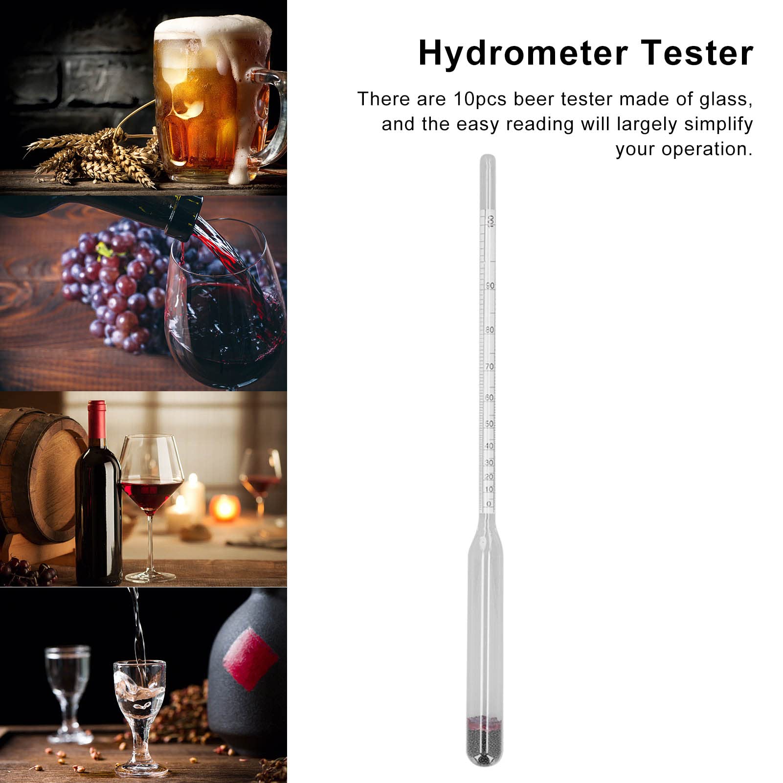 10Pcs Hydrometer Glass Beer Tester Wine Meter Measuring Tool Set Kit for Home Brewing 0-100 10Pcs Hydrometer Glass