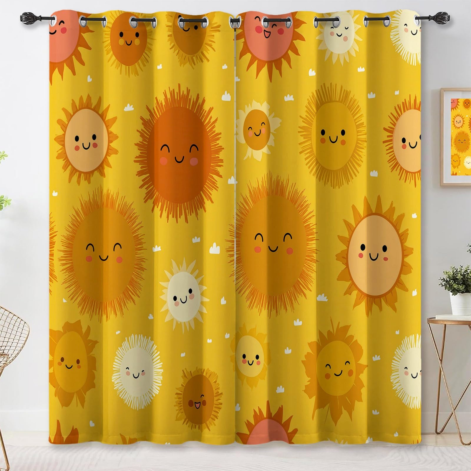 Rideaux opaques contre la lumière du jour pour chambre d'enfant jaune