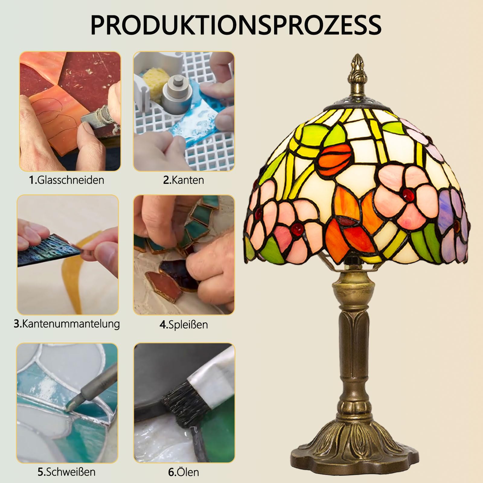 Tiffany Tischlampe,8 Zoll Retro Stained Glass Lamp Für Wohnzimmern,Lesezimmern,Schlafzimmern Und Arbeitszimmern Verwendet (Vierblättrige Blume)