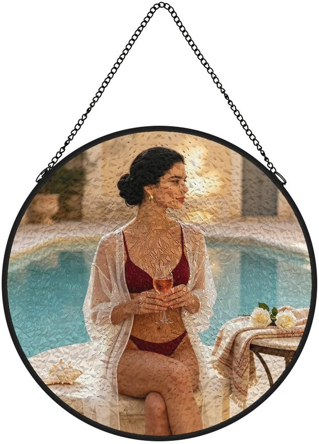 Modern Minimalist Pool Vacation Stained Glass Suncatcher Birthday Gift Idea Home Wall Decor Custom Stained Housewarming Gift Suncatcher 9.8x9.8in(25x25cm)
