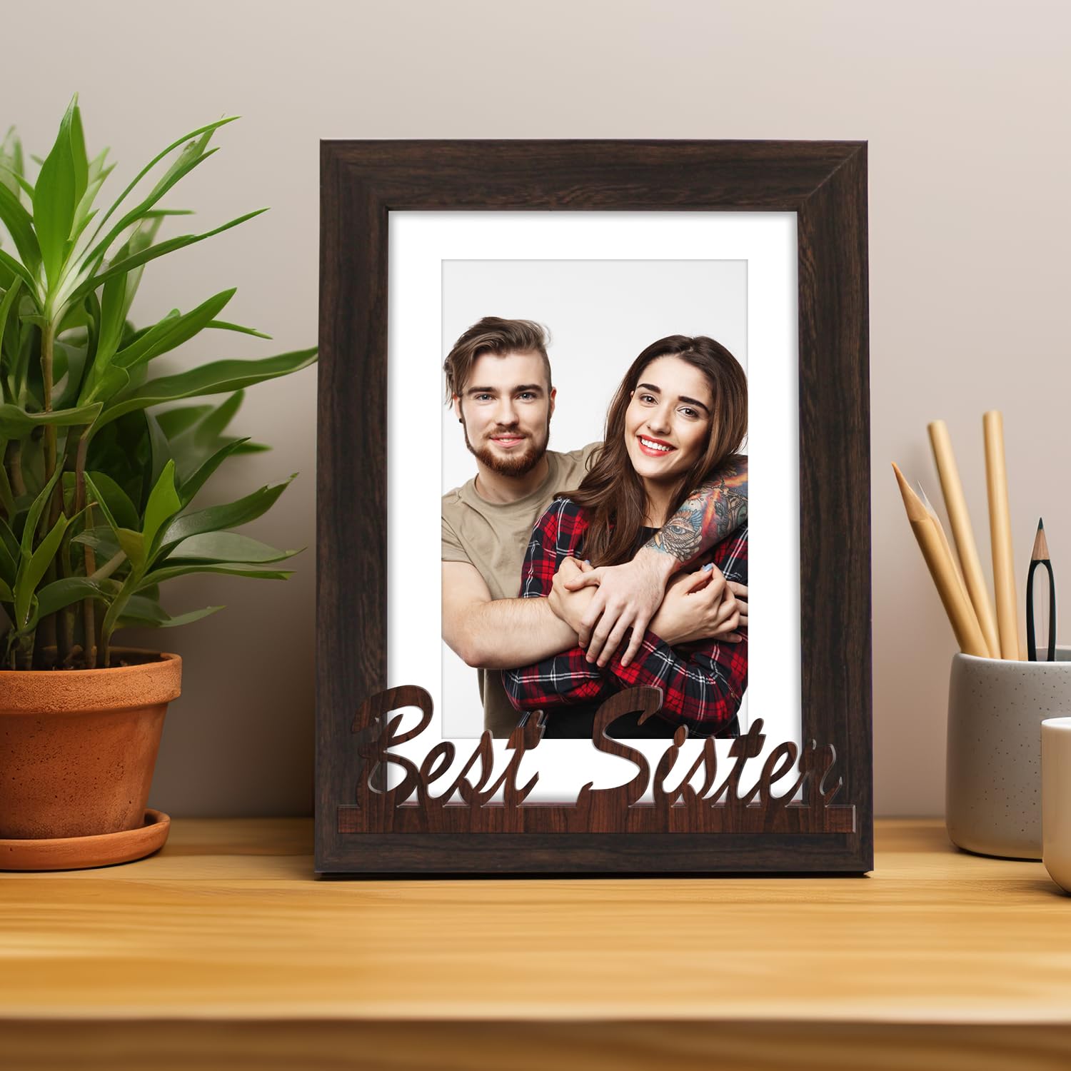 Amazon Brand - Solimo Table Photo Frame | Photo Frame for Sister | Plexi Glass | Frame for Home and Office Decoration | 6x8 Inches (Brown) (B0D6QNKMQN) Amazon Price History, Amazon Price Tracker