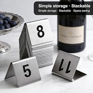 ROFBIHG 10 Pcs Metal Tent Style Table Numbers Set, Stackable Table Numbers, Double Sided Table Number Signs, Place Card Holders for Celebration Wedding Party Restaurants(41-50)