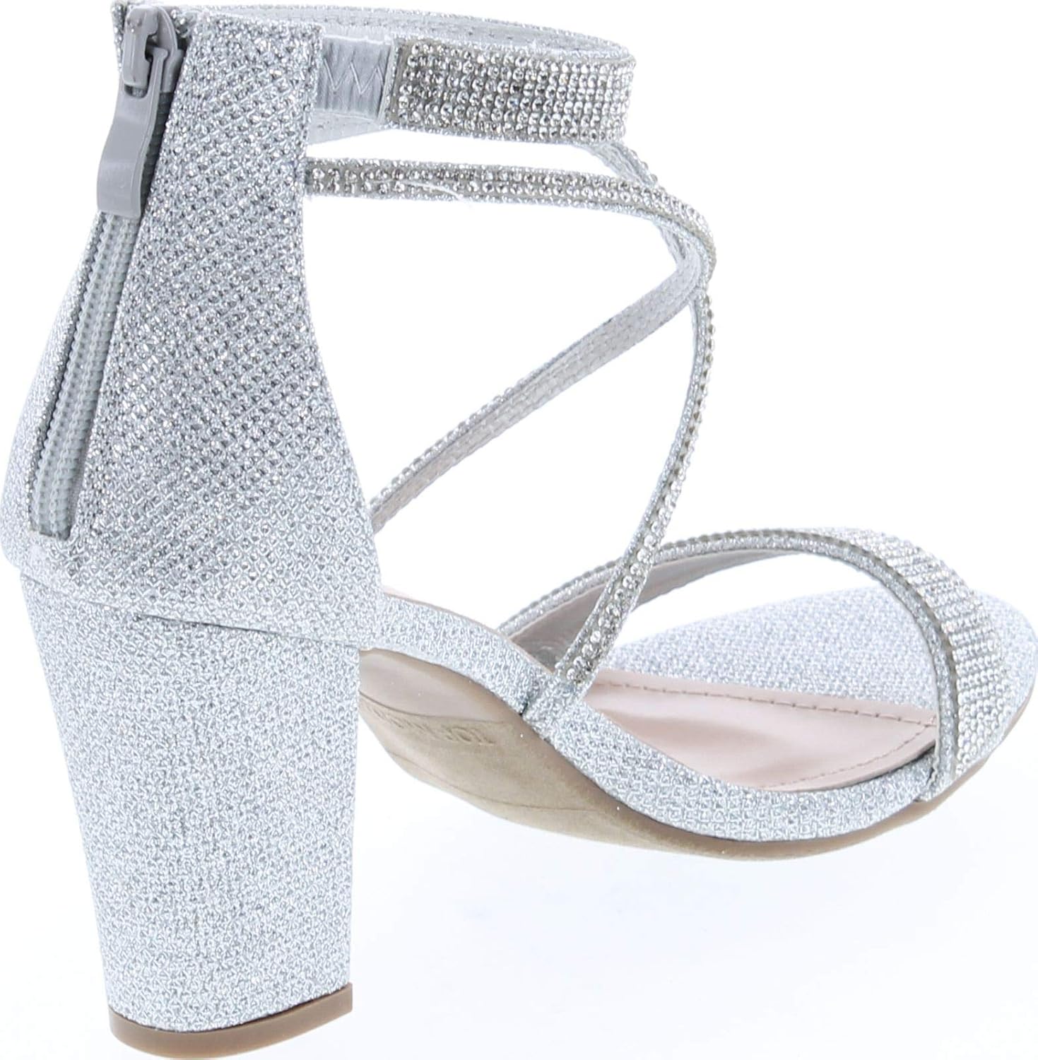 TOP Moda Dressy/Formal Sandals High Heel Ankle Strap Open Toe Sandals,Silver,6 - Image 5