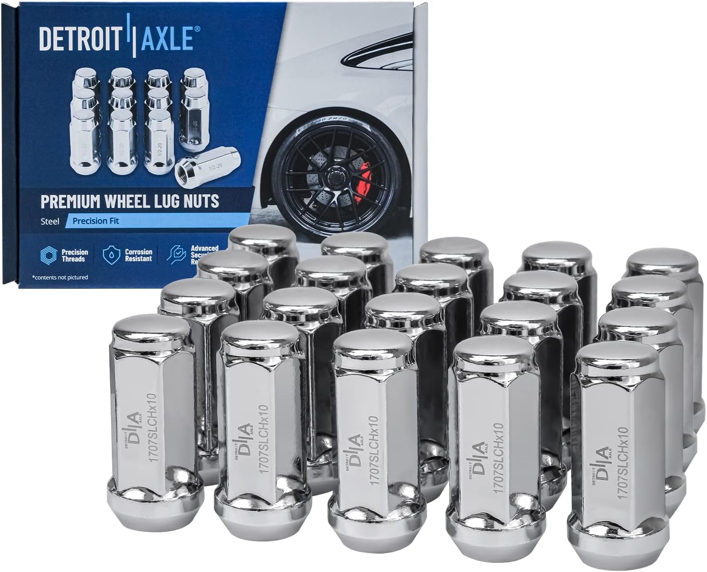 Detroit Axle - 20pc Wheel Lug Nuts for Chevy Malibu Cobalt HHR Pontiac G6 Saturn Aura 12x1.5 Chrome Wheel Lug Nuts Replacement [Models w/ 5 Lugs]