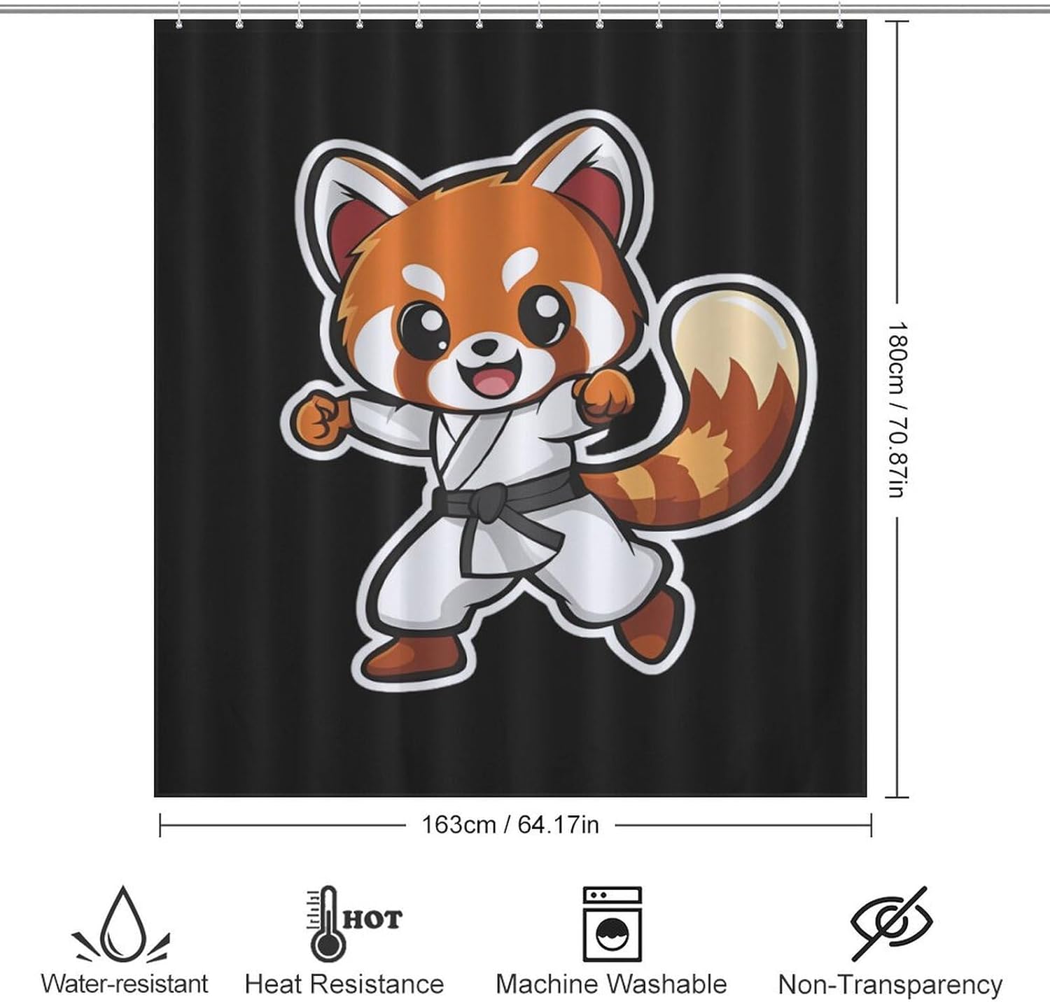 Karate Red Panda Funny Shower Curtains Washable Bath Curtain Liner with Hooks for Bathroom Bath Tubs