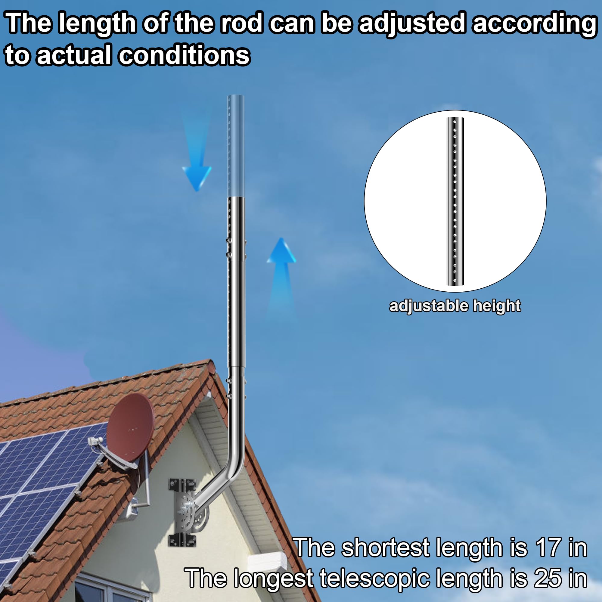 Palo antenna universale per TV, satellite, radio, antenne WiFi, Star-link (Scheggia-71-101cm)