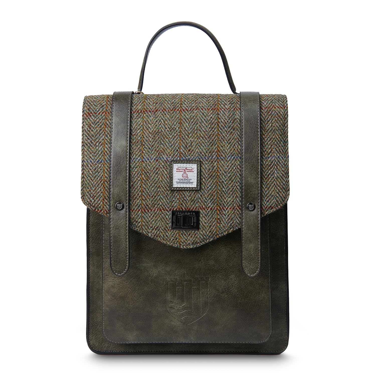 IslanderCarloway Backpack for Men & Women, With Laptop Sleeve, Harris Tweed Vegan Leather (Chestnut Herringbone)