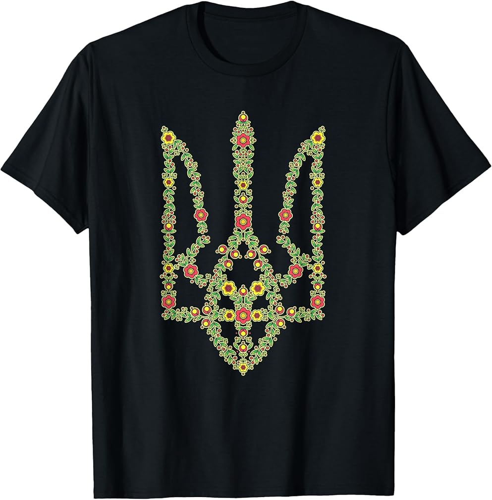 Ukraine Tryzub T-shirt Ukrainian Flower Fashionable Trident T-Shirt