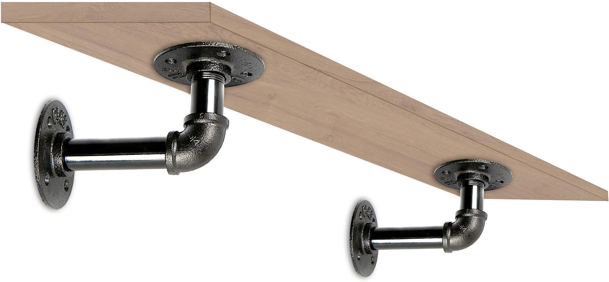 Pipe Wall Bracket x2 | Stylish Floating Wall Shelf Support | Decorative Stylish Ristic Industrial & Urban Custom Shelving Support Brackets | M&W