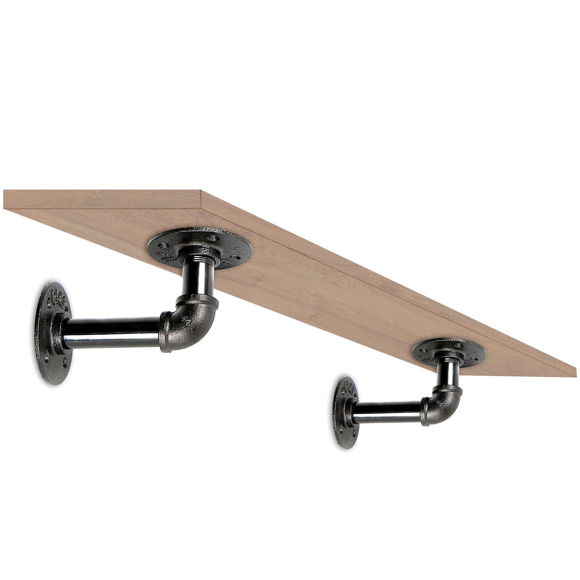 Pipe Wall Bracket x2 | Stylish Floating Wall Shelf Support | Decorative Stylish Ristic Industrial & Urban Custom Shelving Support Brackets | M&W
