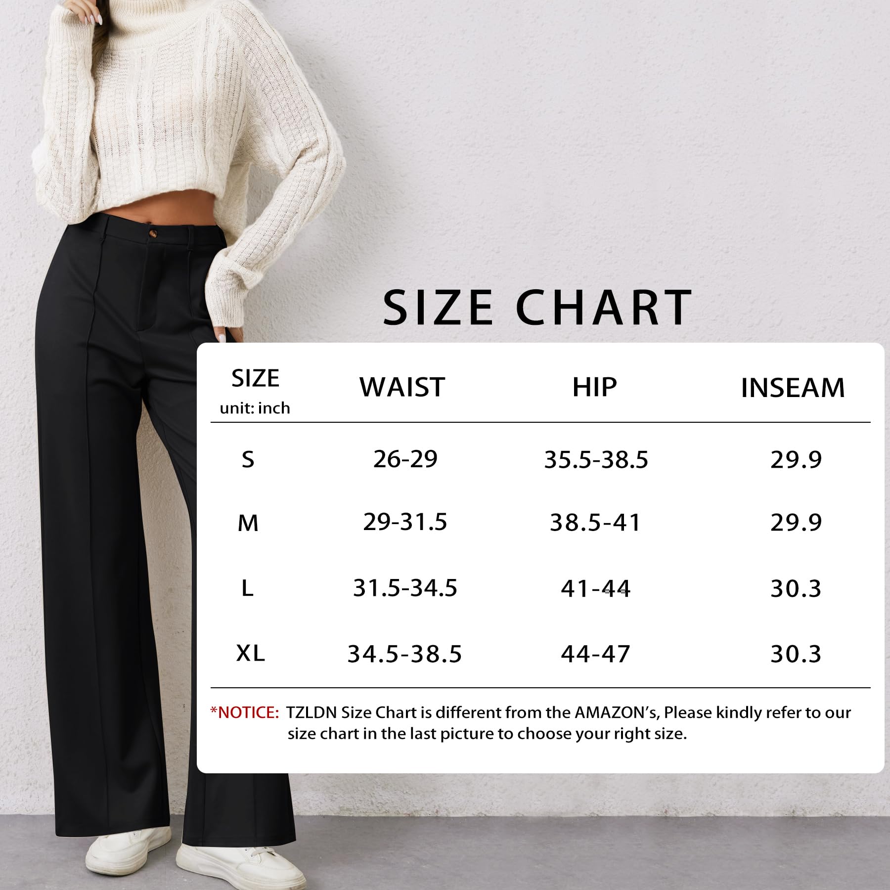 TZLDN Pantaloni da donna per feste, eleganti, neri, in tessuto, pantaloni chino, larghi, pantaloni pieghevoli Palazzo Businiess