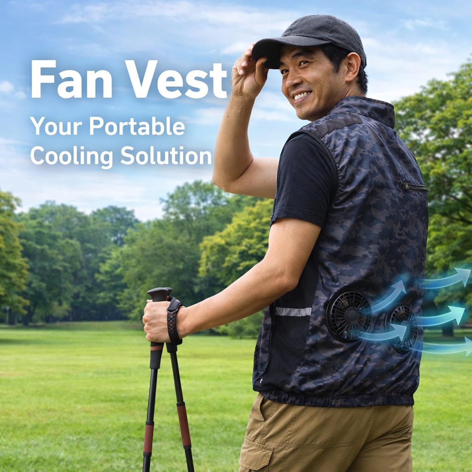 Cooling Fan Vest, Lightweight Air Conditioned Clothes XL, Heat Breathable Polyfiber - Detachable Fans for Outdoor Activities, Work, Hiking, Fishing (XXXL)