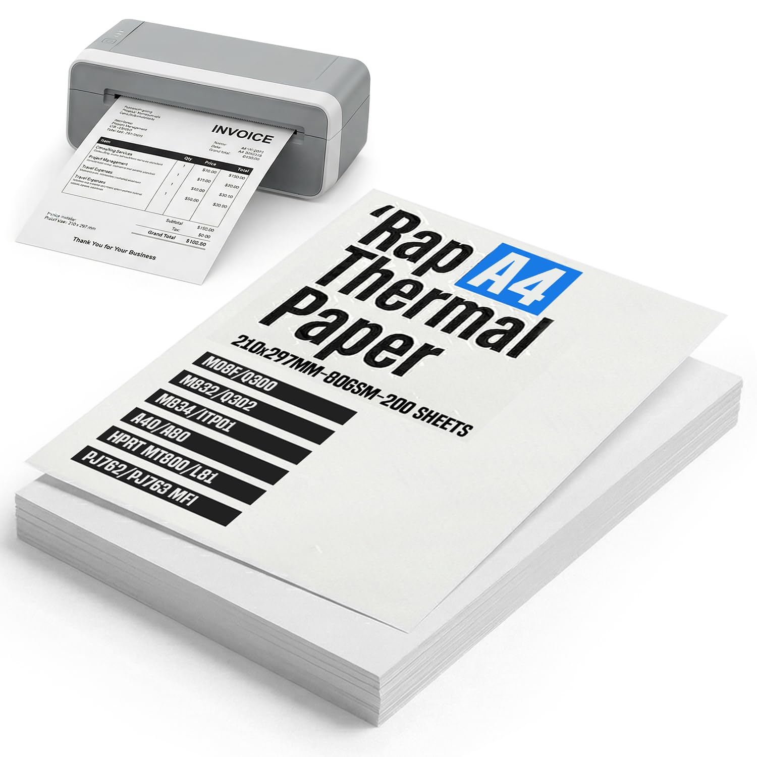 Rap A4 Thermal Paper 210x297mm 200 Sheets Compatible with Phomemo M08F Brother Munbyn Thermal Printers — 80gsm Smooth Print.