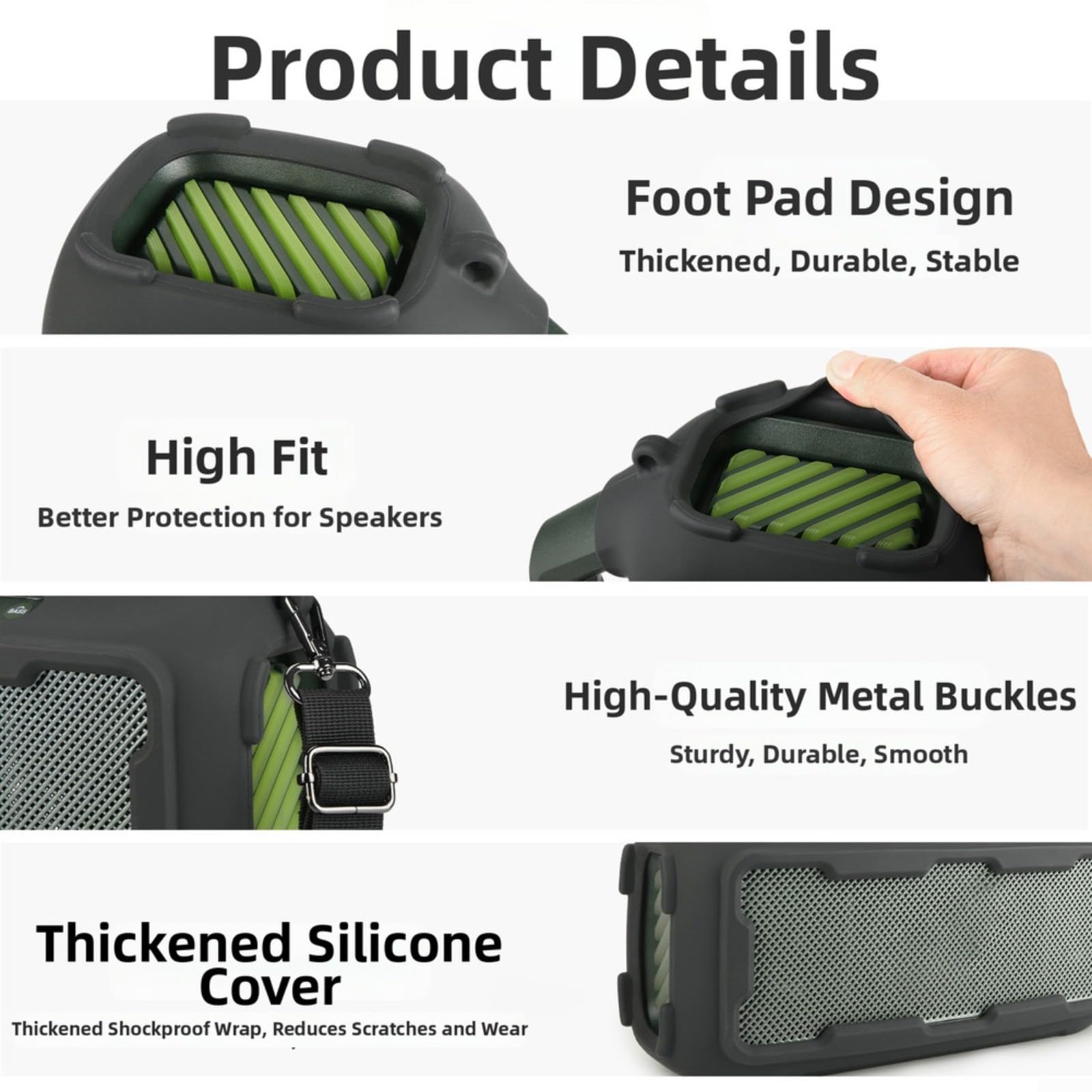 Silikonhülle für Soundcore Boom 2 Lautsprecher, stoßfeste Abdeckung mit Band, staubdichte Hülle für Reisen, Wandern, Outdoor, Schwarz