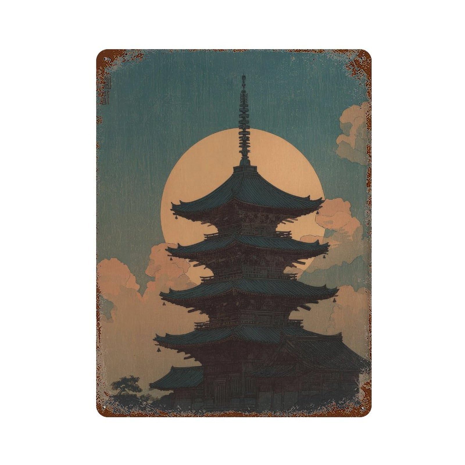 xiaoxiaoshen Japanese Pagoda. Ukiyo Wall Decor Art Metal Tin Poster Modern Home Decor Art Home Bar Shop Decorations Vintage Sign 40x30cm