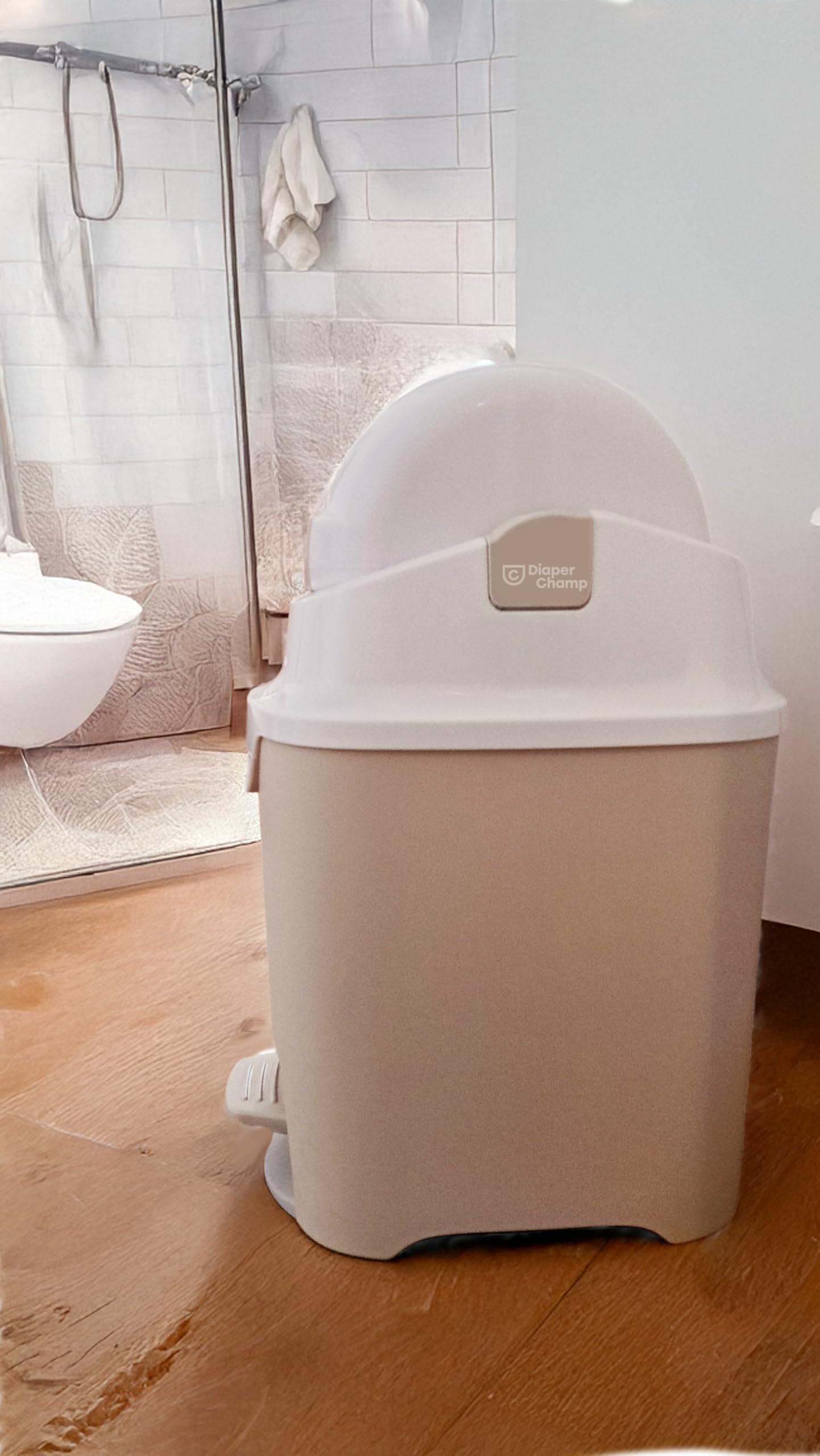 DIAPER CHAMP – Contenitore igienico per pannoloni e prodotti per incontinenza/stomia – senza odori – mani libere – beige
