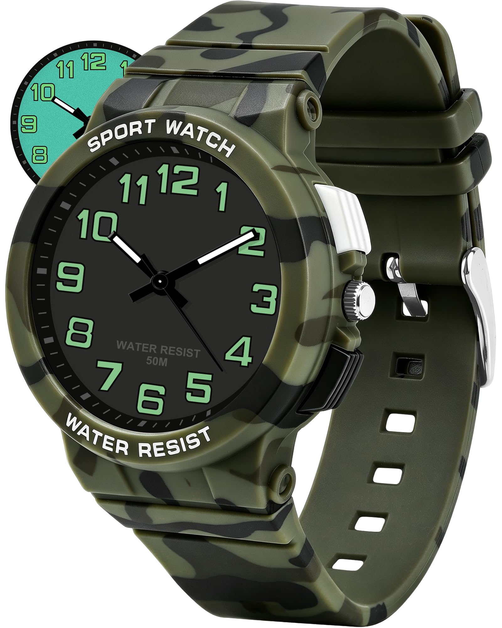 Ayybboo Analog Kinderuhr Jungen und Mädchen für 4–16 Jahre | Quarz Armbanduhr Kinder mit Leuchtzifferblatt, 50M Wasserdicht, Ideal für Schule, Sport und Outdoor Aktivitäten