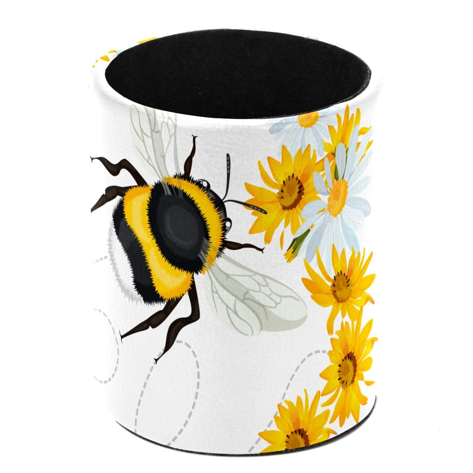 Luoweisi Bee Head Trace Swirled Pen Holder for Desk, Leather Pen Pot, Desk Pencil Holder Round Makeup Organiser Home Office School Suppliers