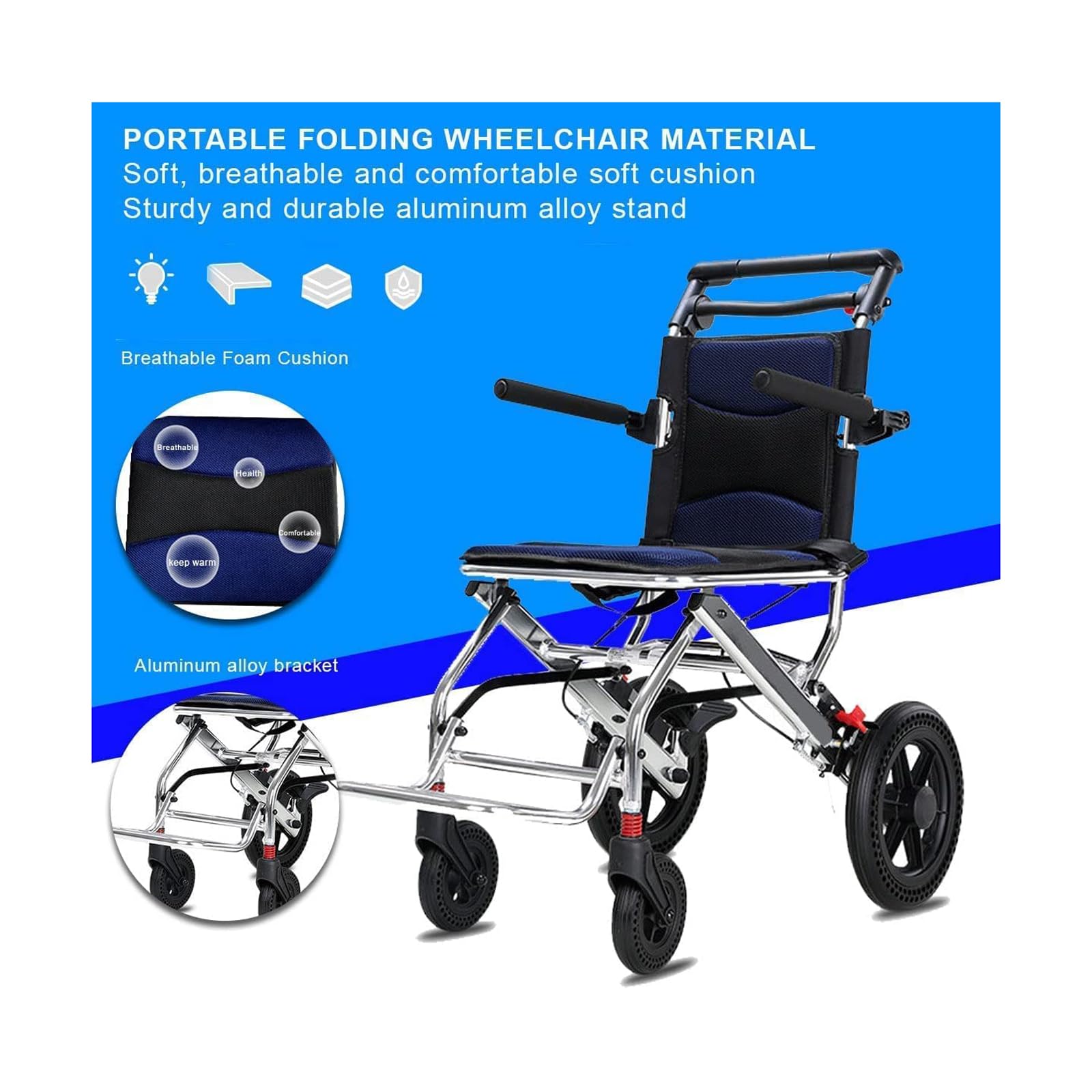 Silla de Ruedas Plegable Manual Ligera, Silla de Ruedas de Transporte de Aluminio con Reposabrazos Basculante para Ancianos Discapacitados