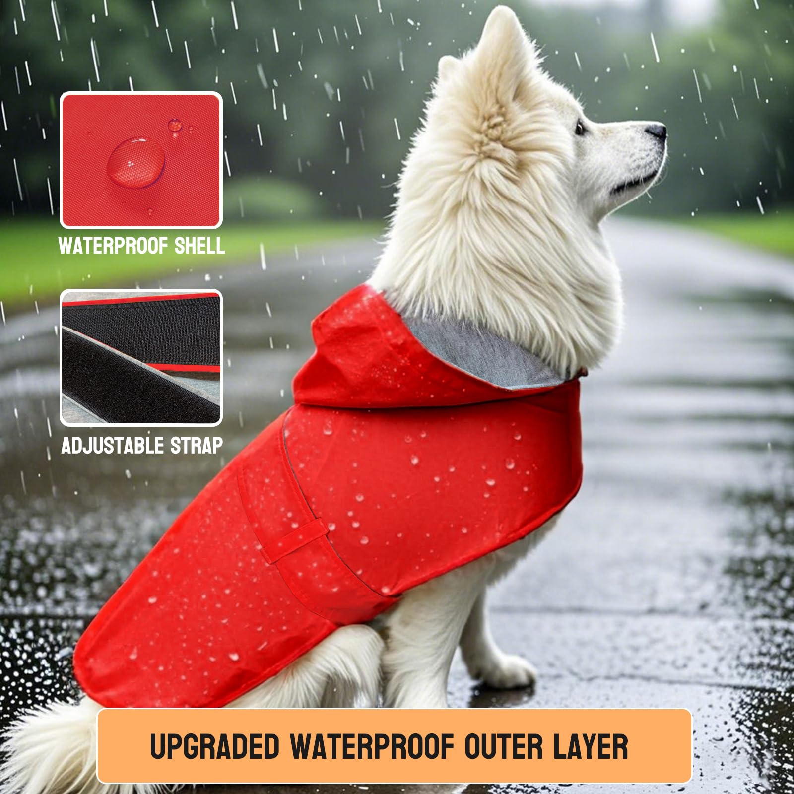 CNBEAU Impermeabile per cani, impermeabile per animali domestici, impermeabile, con cappuccio, con foro traspirante impermeabile, rosso, M