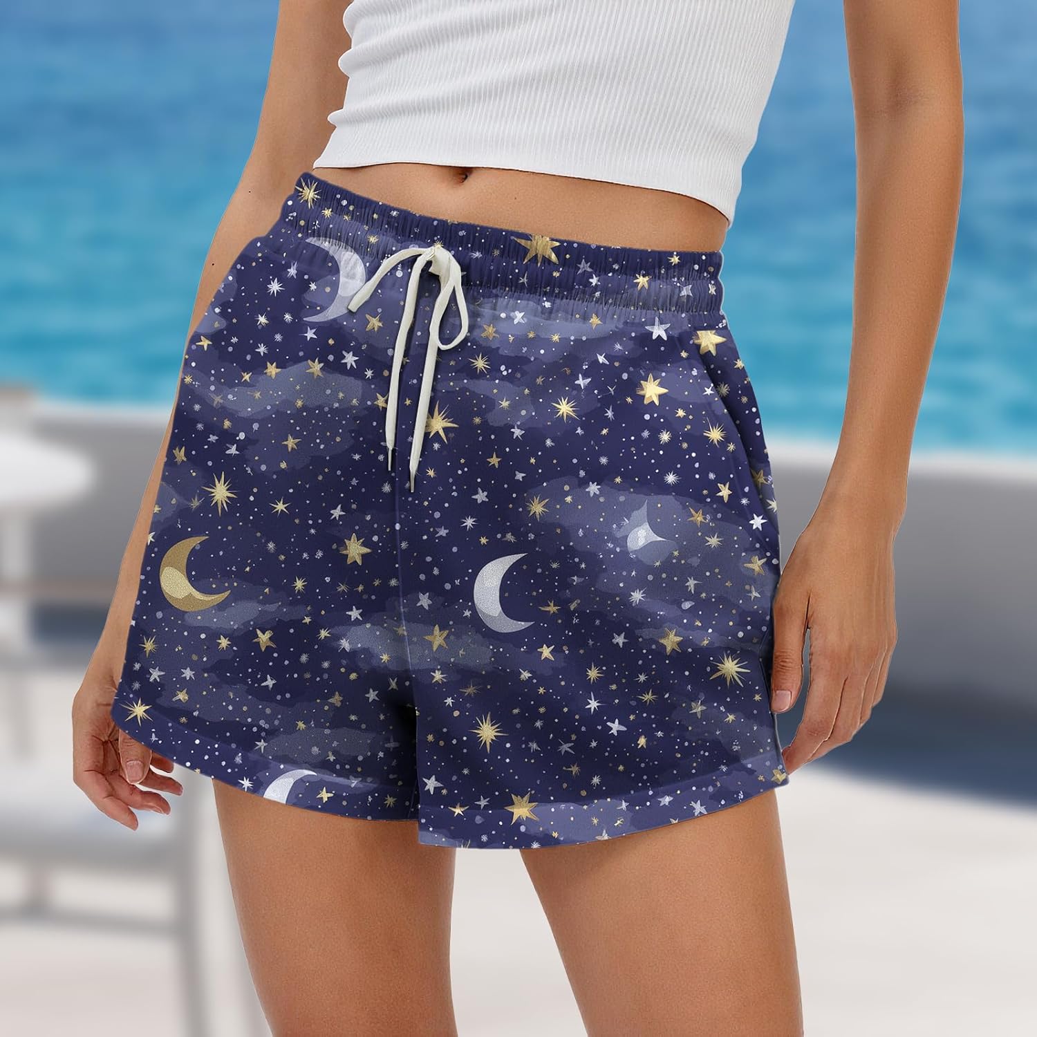 Women Sweat Shorts Elastic Waist Fashion Athletic Shorts for Women Baggy Sweats with Pocket Trendy Street Wear - Image 2