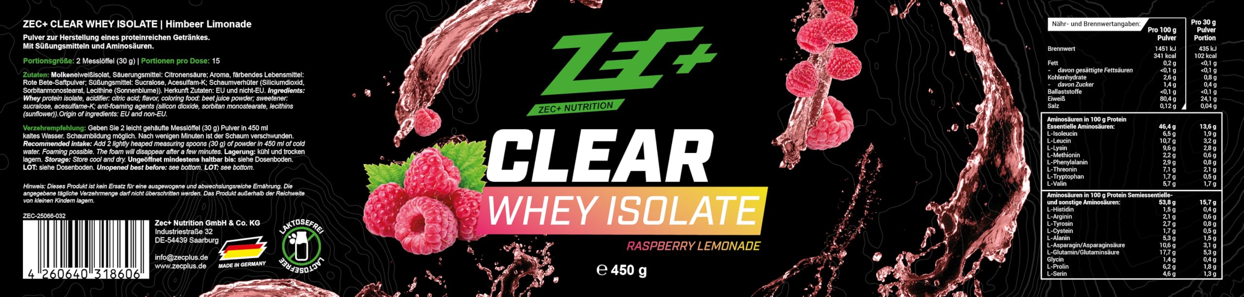 ZEC+ Clear Whey Isolate (450 g, Raspberry Lemonade)
