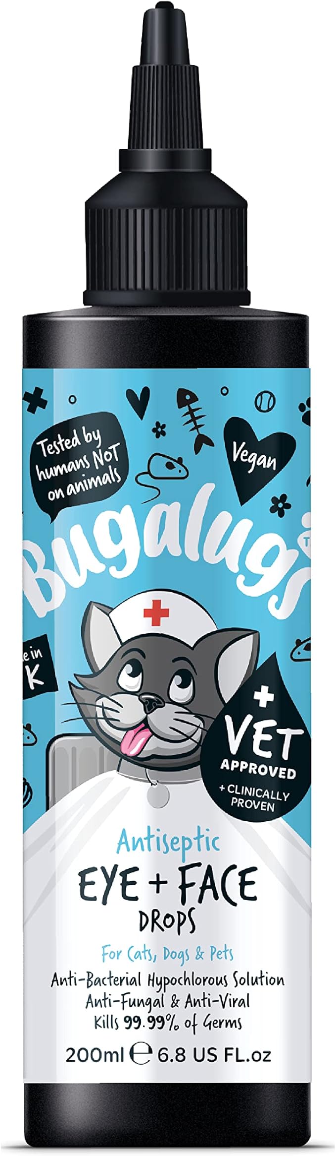 BUGALUGS Dog Eye Drops for infection 200ml, Antiseptic eye drops for