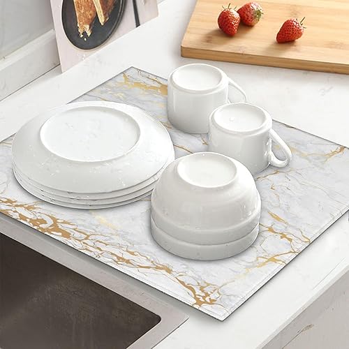 Miniatura 6 de Tapete de secado de platos de mármol blanco para encimera de cocina, tapete de microfibra absorbente de mármol gris, tapete de drenaje de platos,